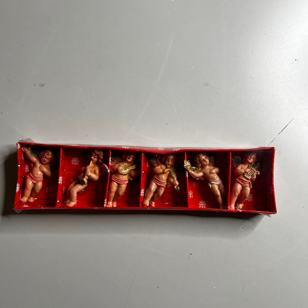 Vintage Lillian‎ Vernon Christmas Angel Ornaments Set 6 Made in Italy Cherubs